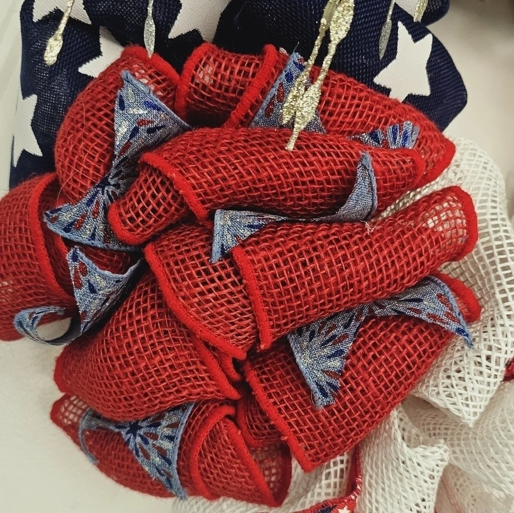 Handmade patriotic Fourth of July holiday wreath door hanger home decor